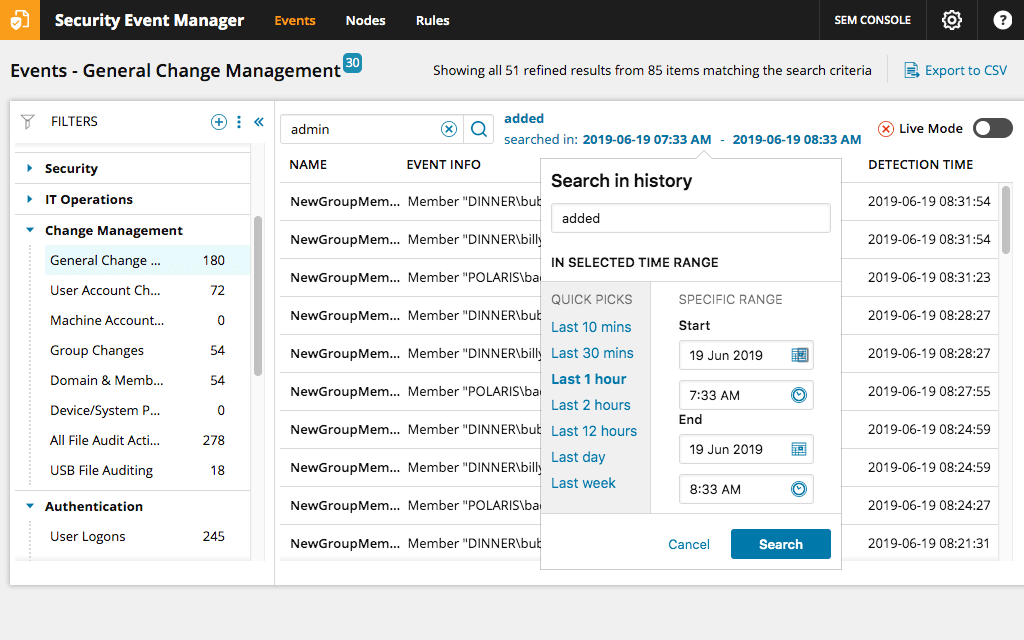 screenshot of Security Event Manager